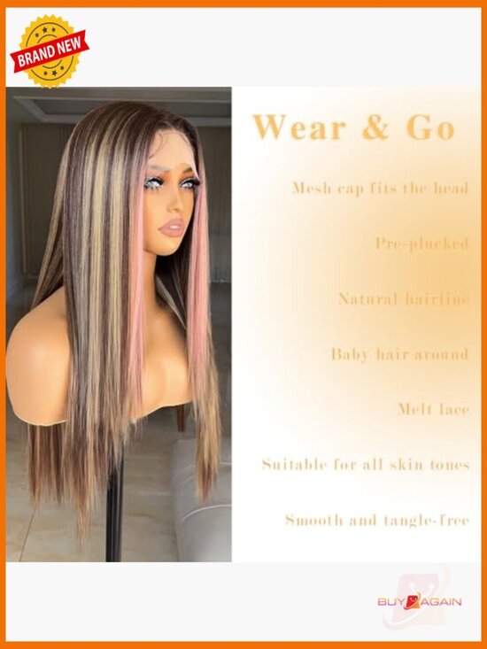 Lace Front Wig Long Straight Pre-Plucked Synthetic Wig with Baby Hair